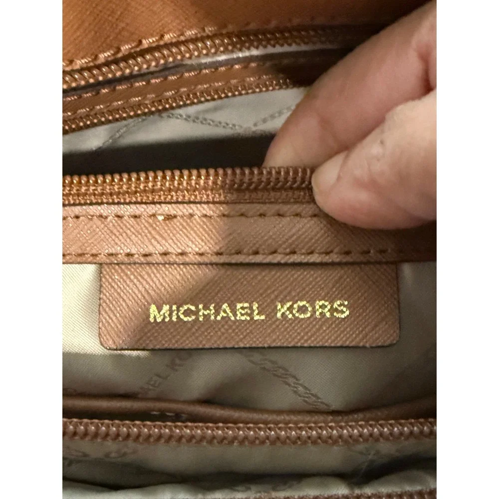 Michael Kors Tote Bag Brown‎ Leather Gold Hardware Top Zip Large